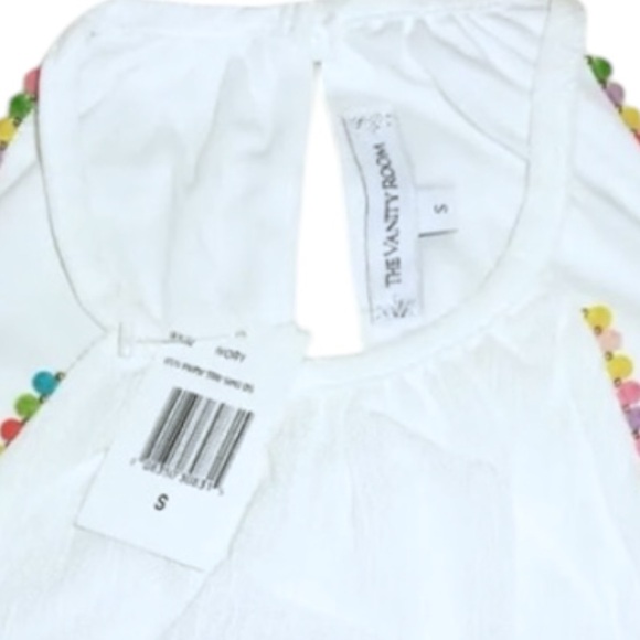 $110 Vanity Room Dress Bead + Pompom Trim Small Ivory Tropical CoverUp LIned NWT - Picture 10 of 16